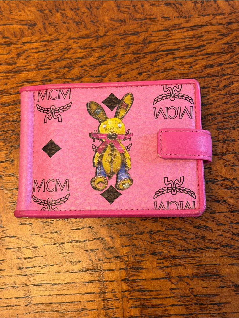 MCM Pink Visetos Rabbit Bunny Compact Money Clip Wallet EUC w/COA